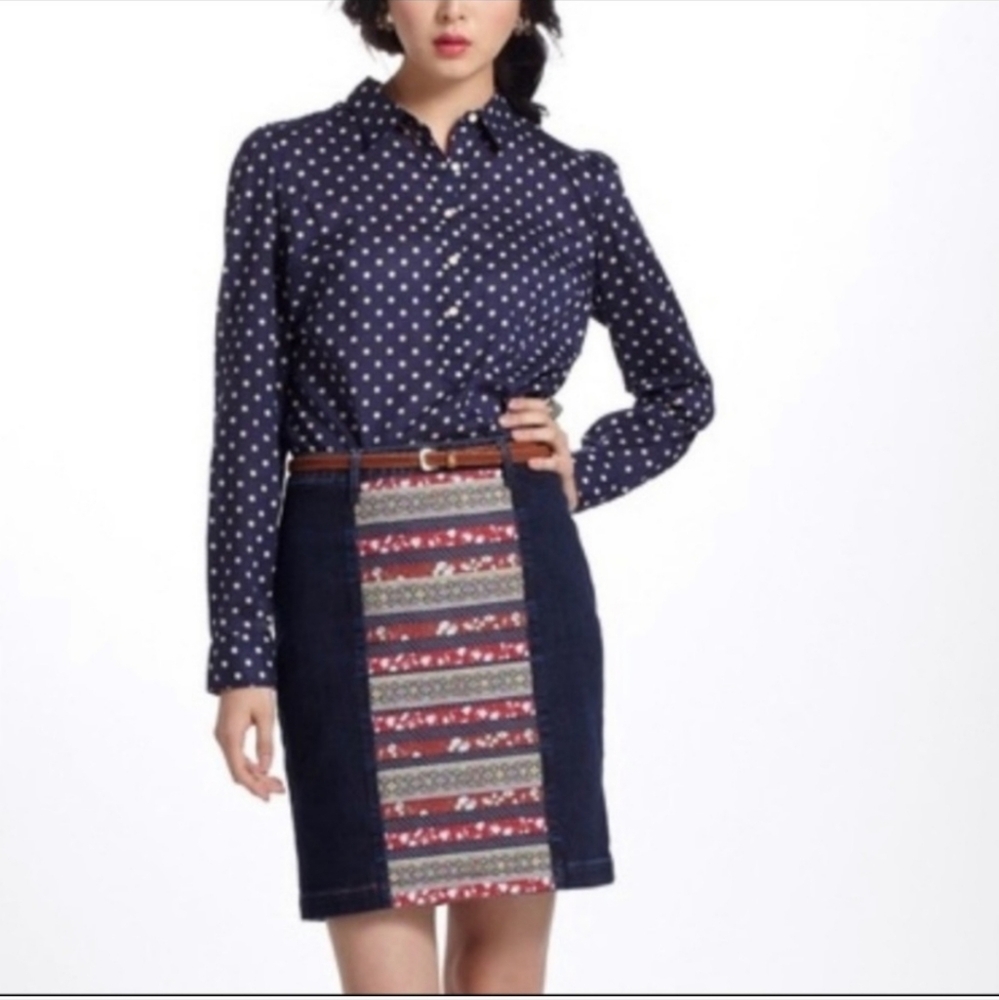 Denim ribbon skirt from Anthropologie, size 28